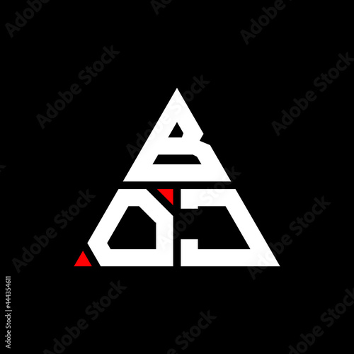 BOJ triangle letter logo design with triangle shape. BOJ triangle logo design monogram. BOJ triangle vector logo template with red color. BOJ triangular logo Simple, Elegant, and Luxurious Logo. BOJ 