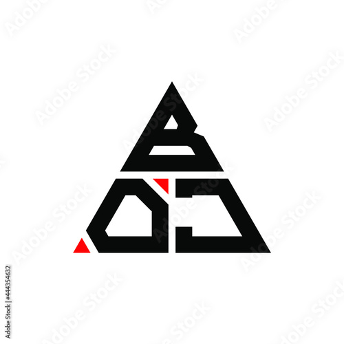 BOJ triangle letter logo design with triangle shape. BOJ triangle logo design monogram. BOJ triangle vector logo template with red color. BOJ triangular logo Simple, Elegant, and Luxurious Logo. BOJ 