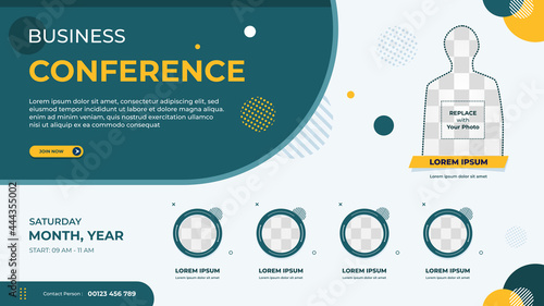 Business conference webinar banner template for website with multi circle frame and blue background geometric minimal concept
