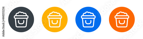 Bucket with sand icon on button sign.