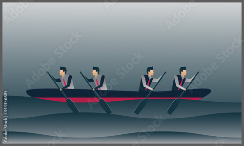 vector illustration of disagreement concept with businessman rowing in different direct