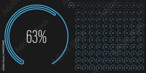 Set of circular sector arc percentage diagrams meters progress bar from 0 to 100 ready-to-use for web design, user interface UI or infographic with line concept - indicator with blue