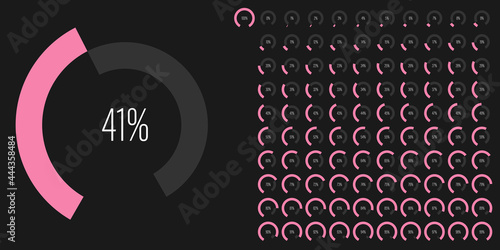 Set of circular sector arc percentage diagrams meters progress bar from 0 to 100 ready-to-use for web design, user interface UI or infographic - indicator with pink