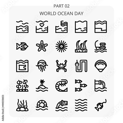 World ocean day icon set outline style