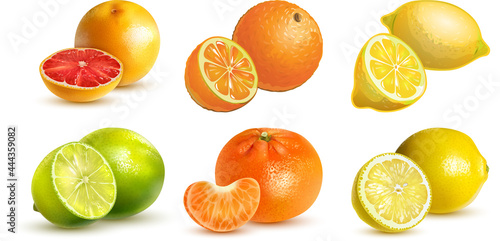 yellow orange lime lemon(Citrus × limon) isolated on a white background