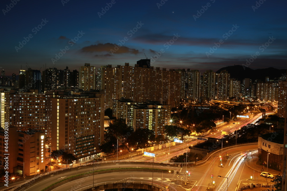 night view of Kowloon bay in hong kong