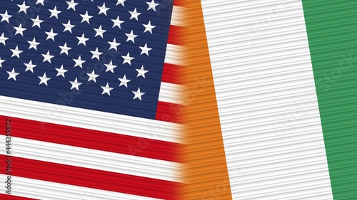 Cote D lvoire and United States of America Flags Together Fabric Texture