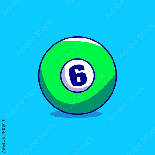 Billiard green six ball. Isolated on blue background