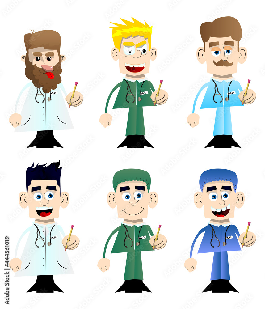 Funny cartoon doctor holding a pencil in his hand. Vector illustration. Funny cartoon doctor holding a pencil in his hand. Vector illustration.