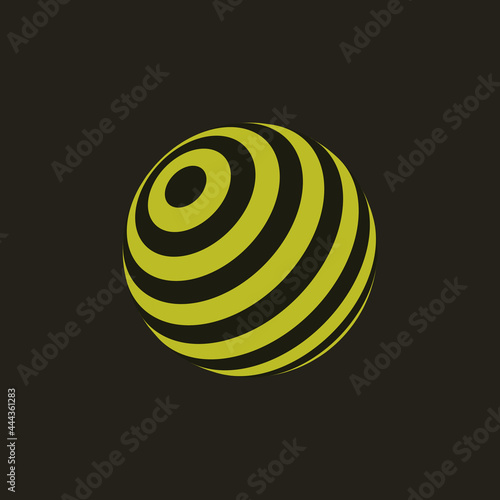 Simple Vector Illustration of 3D sphere with yellow and black lines. Bee look-alike sphere vector illustration with solid background. Perfect for illustration, icons, decorative assets.