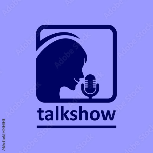 woman talk in radio logo, silhouette of cute girl talking vector illustrations