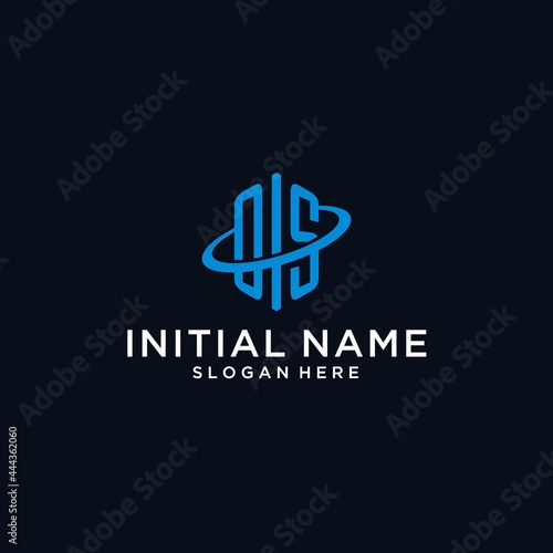 OS initial monogram logo with hexagonal shape and swoosh design