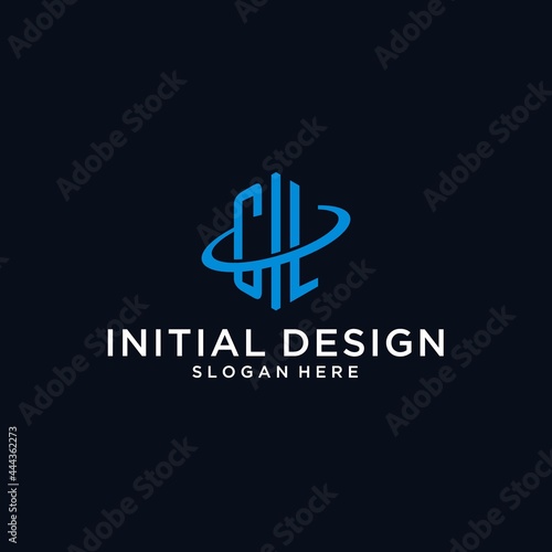 CL initial monogram logo with hexagonal shape and swoosh design