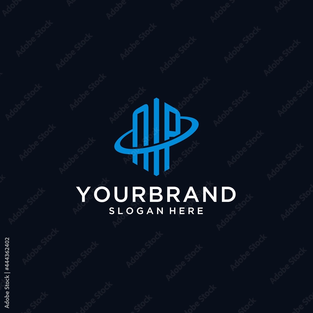 NP initial monogram logo with hexagonal shape and swoosh design Stock ...