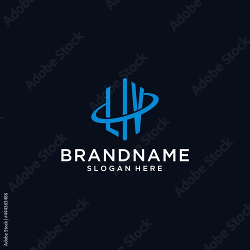 LV initial monogram logo with hexagonal shape and swoosh design