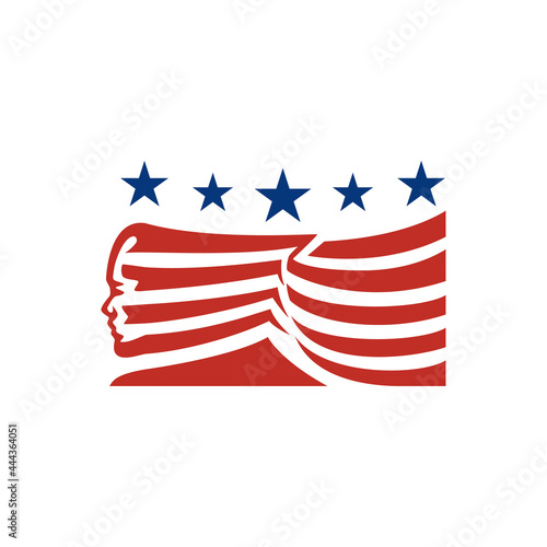 American flag face heroes symbol logo design illustration vector