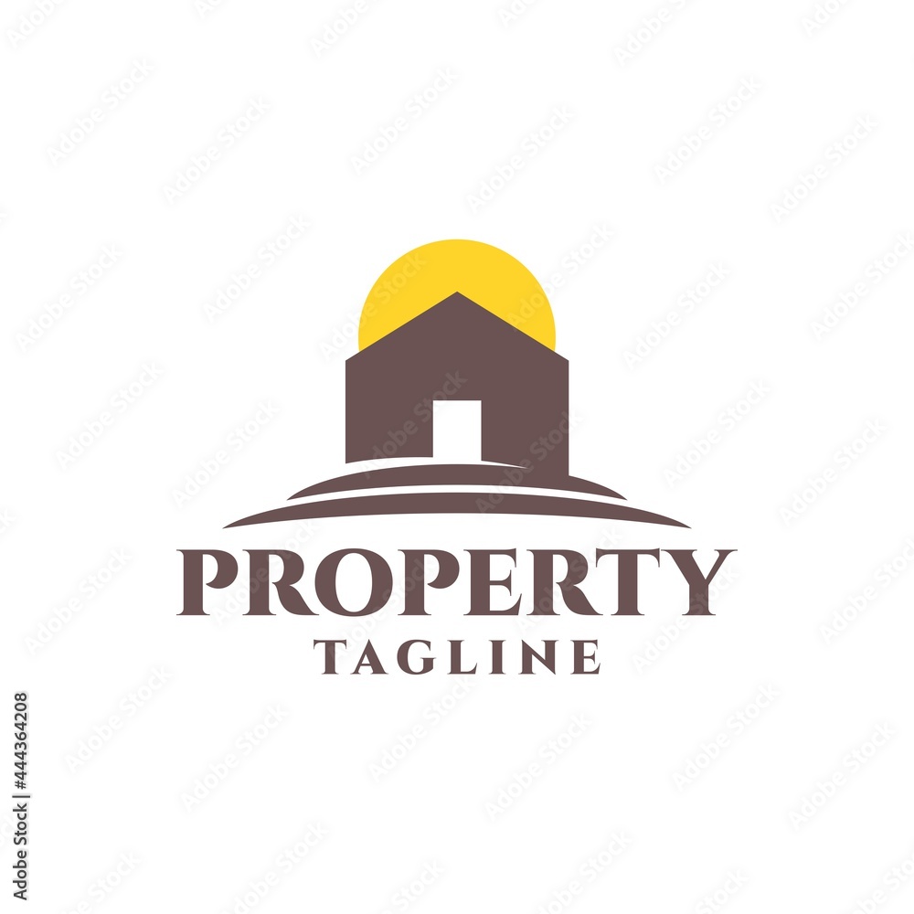 illustration of a two house with a sun in the background. logo vector template for real estate, property, mortgage illustration of a two house with a sun in the background. logo vector template for real estate, property, mortgage