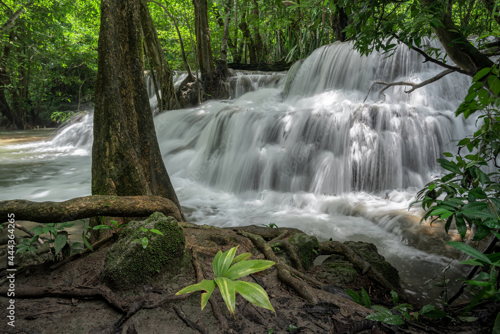Huai Mae Khamin Waterfall, the most popular attraction at Khuean Srinagarindra National Park in Kanchanaburi Province in Thailand. Taken at 7th level of waterfall.