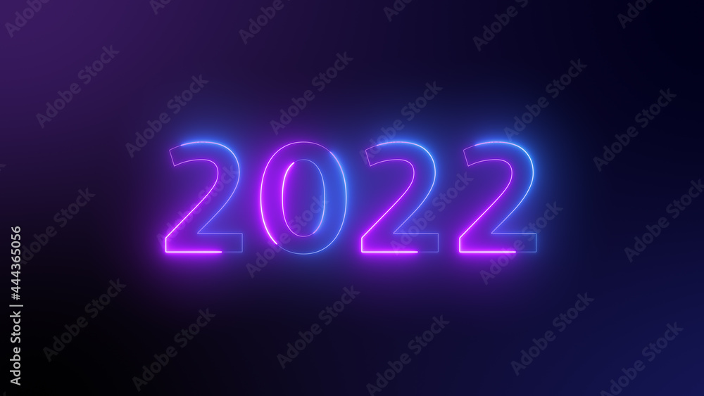 number 2022 neon light bright glowing. 2022 happy New Year dark background with decoration with neon number on Purple and blue background. illustration winter holiday greeting card template. number 2022 neon light bright glowing. 2022 happy New Year dark background with decoration with neon number on Purple and blue background. illustration winter holiday greeting card template.