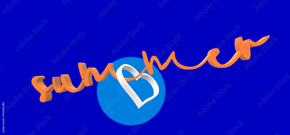A heart inserted in the SUMMER. Banner to communicate the love of the summertime season. Cross effect on design elements. Symbol of feeling. Dark blue fund.
