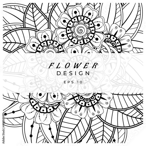 Mehndi flower for henna  mehndi  tattoo  decoration. decorative ornament in ethnic oriental style. doodle ornament. coloring book page.