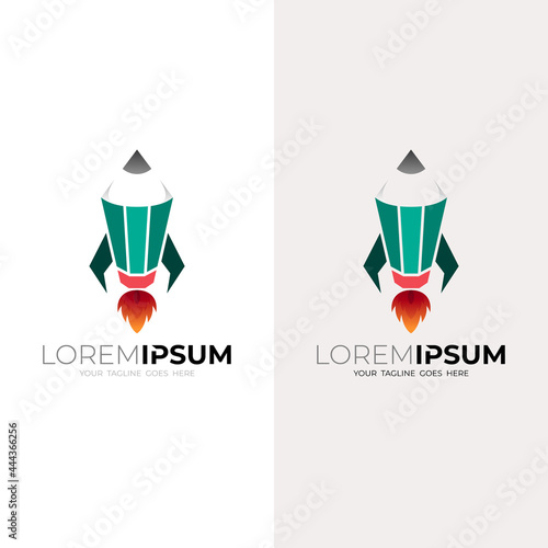 Rocket logo with pencil design education, up icons