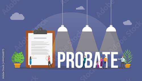 probate law concept with paper document and people around with modern flat style photo