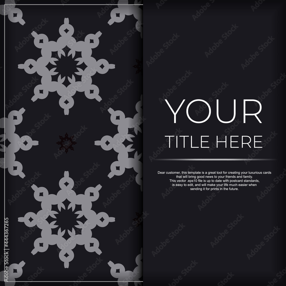 Luxurious postcard design with silver abstract vintage ornaments. Can be used as background and wallpaper. Elegant and classic vector elements are great for decoration.