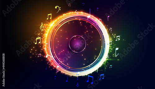 colorful music speaker with sound notes
