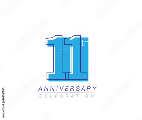 11th anniversary blue colored vector design for birthday celebration, isolated on white background