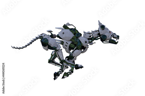 Cyborg dog with different poses for using a collage. 3d rendering, 3d illustration.
