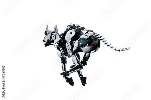 Cyborg dog with different poses for using a collage. 3d rendering, 3d illustration.