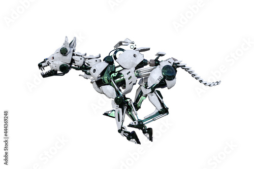 Cyborg dog with different poses for using a collage. 3d rendering, 3d illustration.