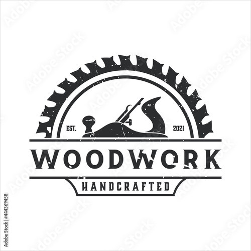 retro vintage, woodwork Handcrafted carpentry logo design template vector