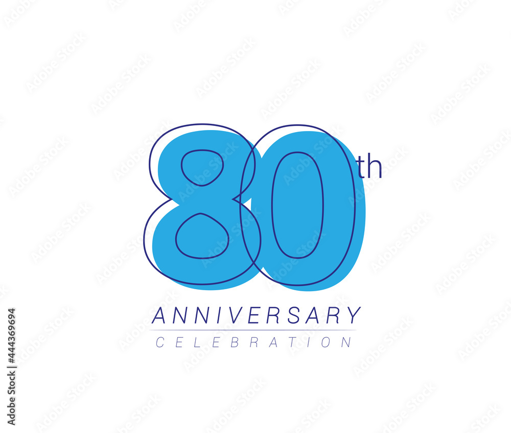 Obraz premium 80th anniversary blue colored vector design for birthday celebration, isolated on white background