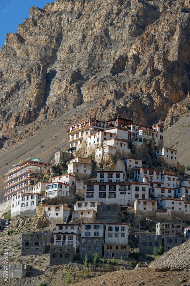 Kee, India - June 2021: Views of the Key Monastery in Kee on June 29, 2021 in Spiti valley, Himachal Pradesh, India.