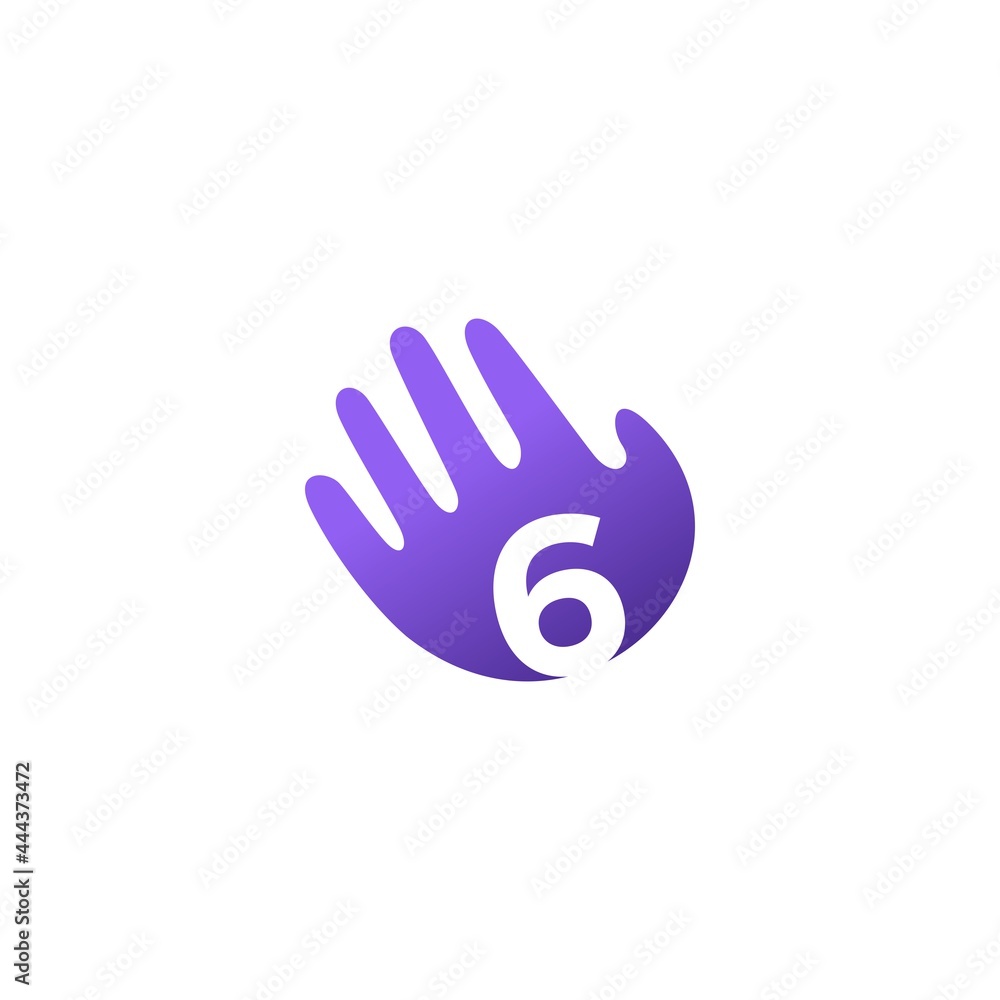 number six 6 hand palm hello logo vector icon illustration number six 6 hand palm hello logo vector icon illustration