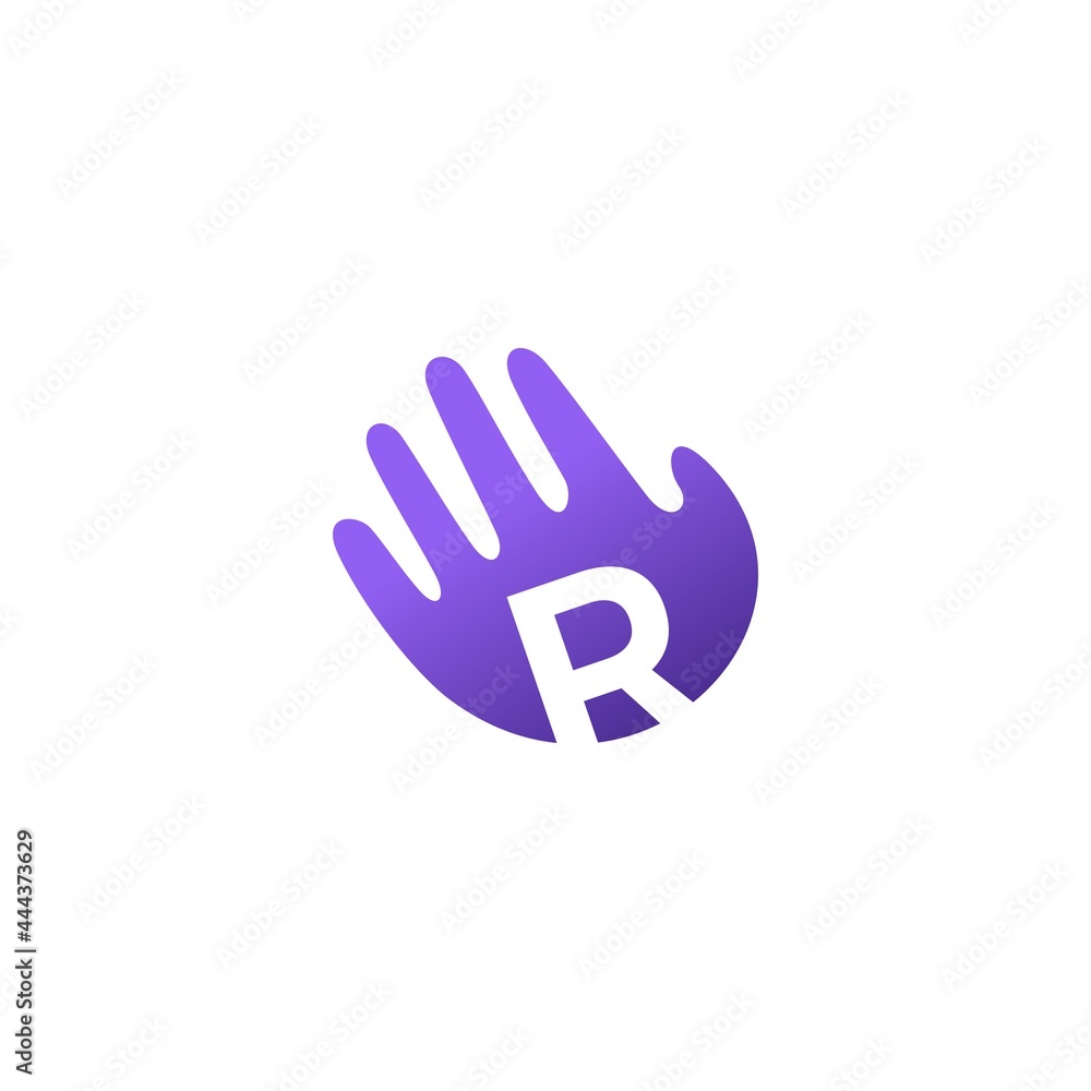 r letter hand palm hello logo vector icon illustration r letter hand palm hello logo vector icon illustration