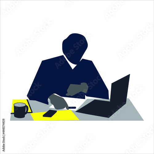 Keeping an eye on the time stock illustration. A  businessman checking the time on his watch at his desk