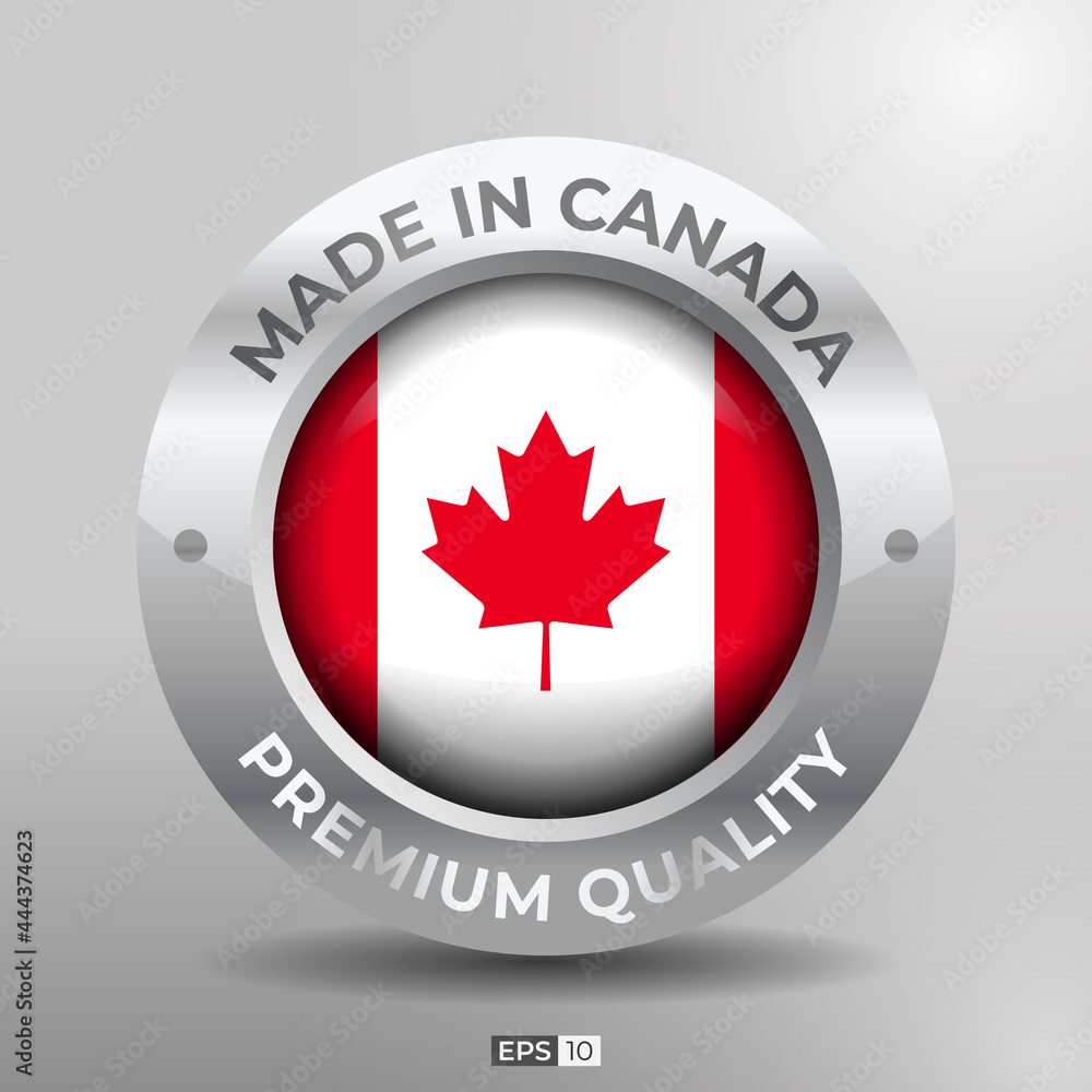 Made in Canada Label, Logo, Stamp Round Flag of Nation with 3D Silver Glossy Effect Made in Canada Label, Logo, Stamp Round Flag of Nation with 3D Silver Glossy Effect