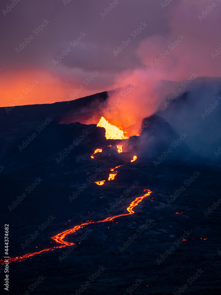 Fagradalsfjall Volcanic eruption at sunset, Iceland Fagradalsfjall Volcanic eruption at sunset, Iceland