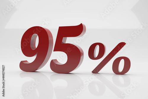 95% of 3D Sign, Red Texture, 3D Rendering, shopping online concept, Isolated On White Background.
