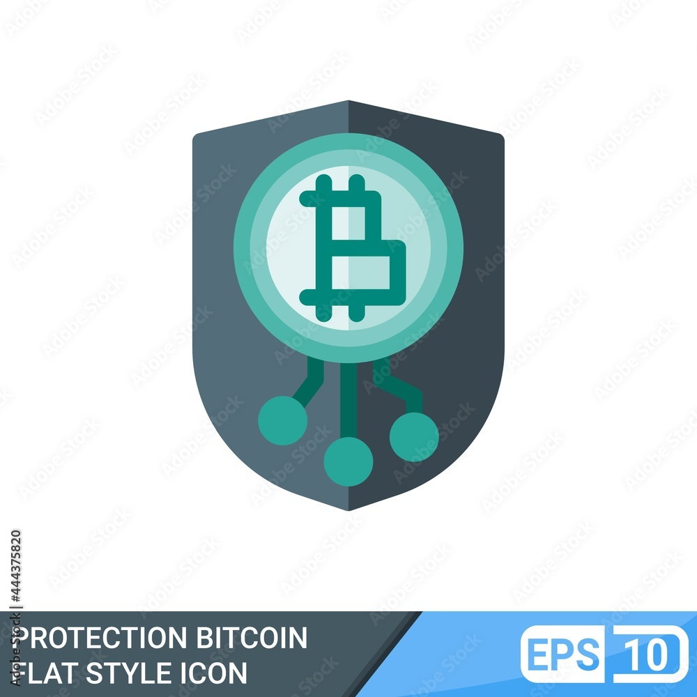 Secure and protected bitcoin flat style icon. vector illustration isolated on white background. EPS 10 Secure and protected bitcoin flat style icon. vector illustration isolated on white background. EPS 10