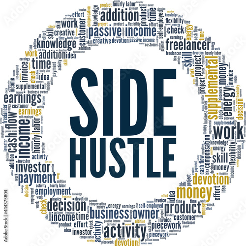 Fotografie Side Hustle vector illustration word cloud isolated on a white background