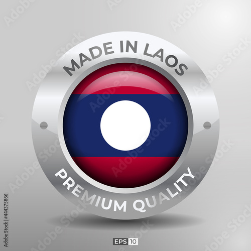 Free Download Made in Laos Label, Logo, Stamp Round Flag of Nation with 3D Silver Glossy Effect - GFXLoad