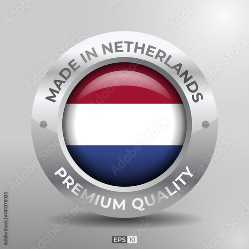 Free Download Made in Netherlands Label, Logo, Stamp Round Flag of Nation with 3D Silver Glossy Effect - GFXLoad