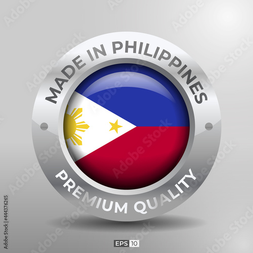 Free Download Made in Philippines Label, Logo, Stamp Round Flag of Nation with 3D Silver Glossy Effect - GFXLoad