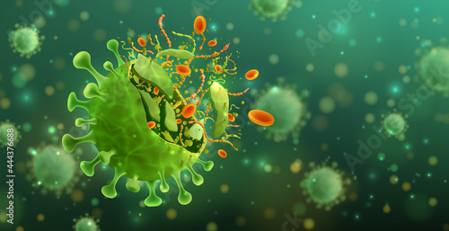 Vector of Coronavirus 2019-nCoV and Virus background with virus destruction.COVID-19 Corona virus outbreaking and Corona Virus SARS CoV 2,2019 nCoV virus destruction concept.Vector illustration eps 10