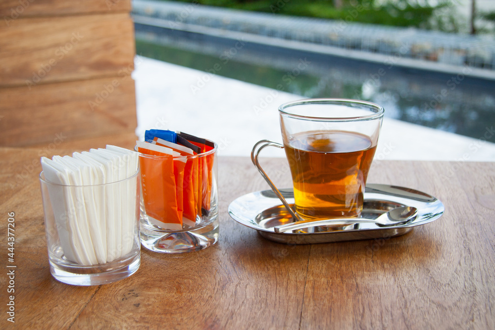 Cup of tea on wood table. Cup of tea on wood table.