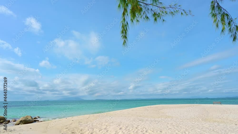 Beautiful view of sand beach and ocean wave with blue sky and cloud in the background. Holiday vacation time. Beautiful view of sand beach and ocean wave with blue sky and cloud in the background. Holiday vacation time.